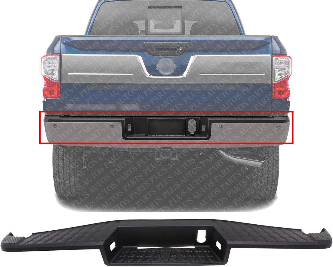 Rear Bumper Center Step Pad Plastic With Blind Spot Detection And Tow Hitch Direct Replacement Compatible With 2017-2023 Nissan Titan / 2016-2023 XD NI1191108 85078EZ00B