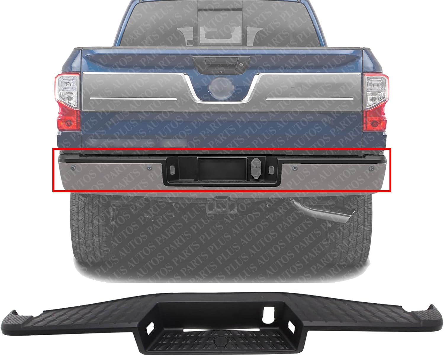 Rear Bumper Center Step Pad Plastic With Blind Spot Detection And Tow Hitch Direct Replacement Compatible With 2017-2023 Nissan Titan / 2016-2023 XD NI1191108 85078EZ00B