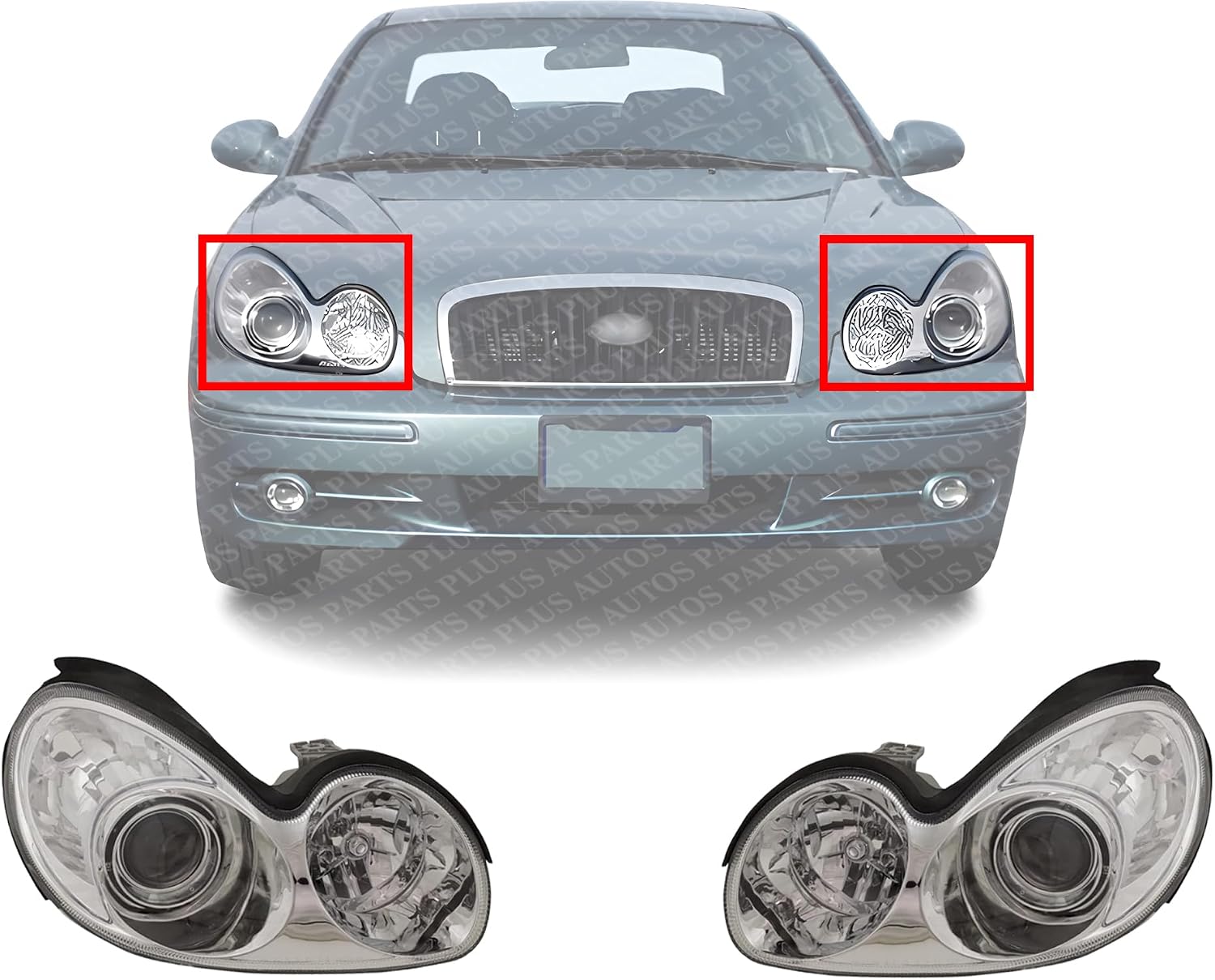 Set Of 2 Front Headlight Assembly Right Passenger & Left Driver Side Direct Replacement Compatible With 2002-2005 Hyundai Sonata HY2502126 HY2503126 921013D050 921023D050