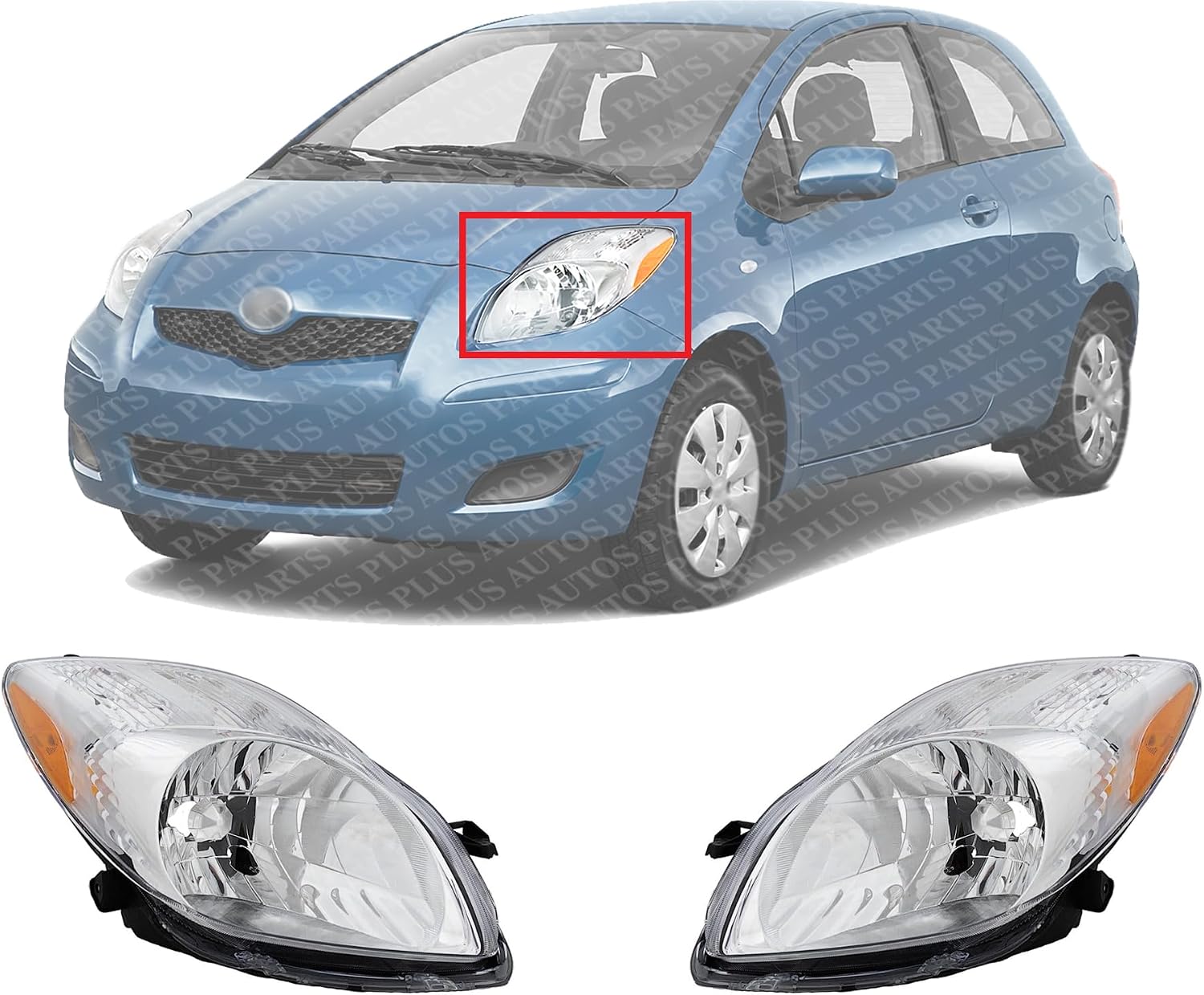 Set Of 2 Front Headlight Lens And Housing Right Passenger & Left Driver Side Direct Replacement Compatible With 2009-2011 Toyota Yaris TO2519123 TO2518123 8113052B50 8117052B40