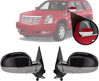 Set of 2 Front Power Mirrors Folding Heated Chrome Body With Primed Cap Left Driver & Right Passenger Side Direct Replacement Compatible With 2007-2014 Cadillac Escalade 25776162