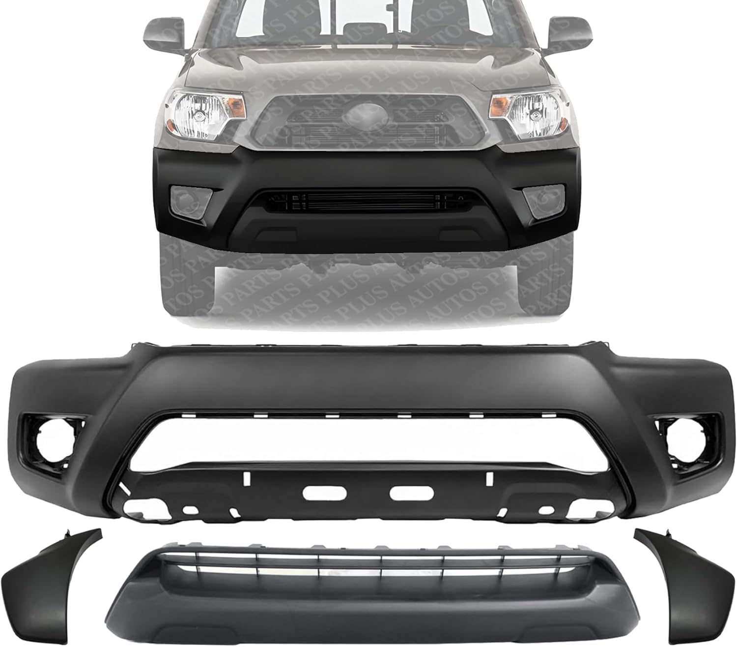 AUTOS PARTS PLUS Front Bumper Cover + Lower Grille + End Caps Textured With Wheel Opening Flares Left & Right Side Direct Replacement Compatible With...