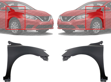 Set Of 2 Front Fender Primed Steel Left Driver & Right Passenger Side Direct Replacement Compatible With 2016-2019 Nissan Sentra NI1241223 NI1240223 F31003YUAA F31013YUAA