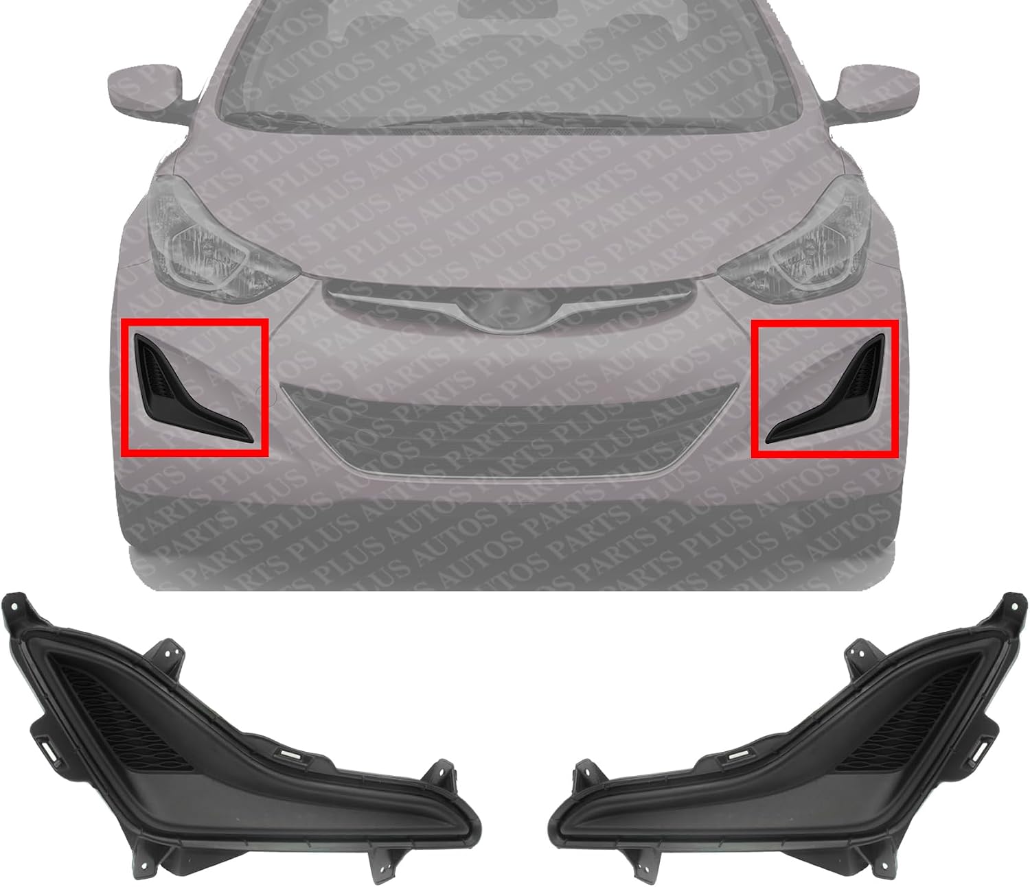 Set Of 2 Front Fog Light Cover Textured Left Driver & Right Passenger Side Direct Replacement Compatible With 2014-2016 Hyundai Elantra HY1038124 HY1039124 865633X700 865643X700