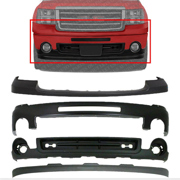 Front Bumper Steel + Upper Cover Primed + Lower Valance Air Deflector + Extension Textured Direct Replacement Compatible With 2007-2013 GMC Sierra 1500 GM1015100 GM1092211 GM1014102