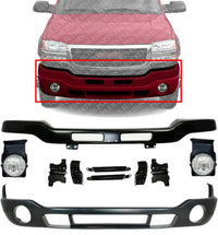 Front Bumper Primed Steel with Brackets + Lower Valance + Fog Light Left & Right Side Direct Replacement Compatible With 2003-2006 GMC Sierra 1500 2500HD 3500 GM1002464