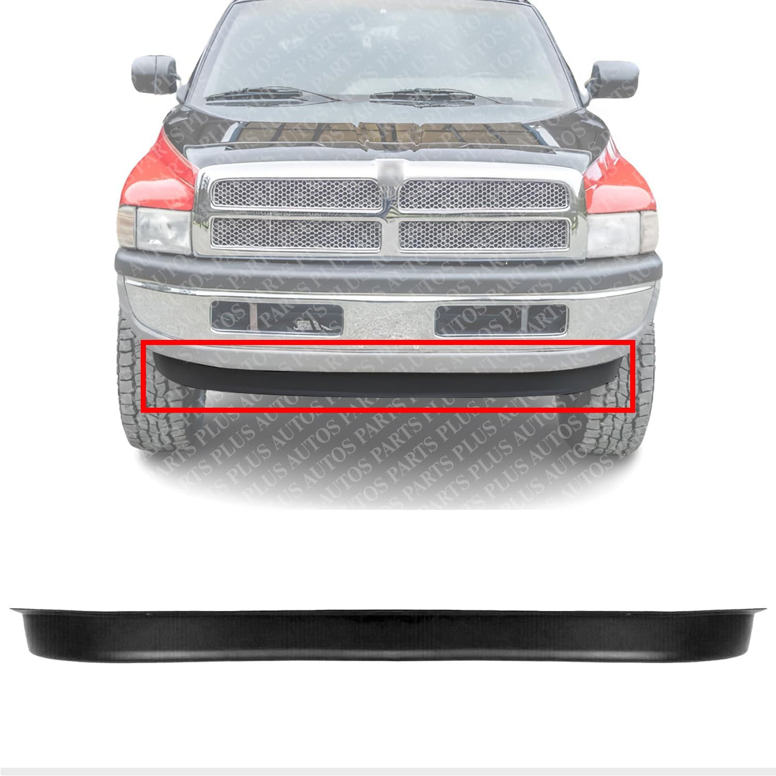 AUTOS PARTS PLUS Front Bumper Lower Valance Air Deflector Textured Direct Replacement Compatible With 1994-2001 Dodge Ram 1500/1994-2002 2500 3500 CH1090124 55274811