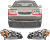 Set Of 2 Front Head Light Assembly With Chrome Interior Plastic Left Driver & Right Passenger Side Direct Replacement Compatible With 2005-2008 Toyota Corolla TO2503160 TO2502160