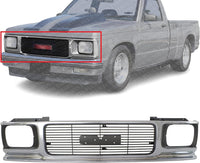 Front Grille Assembly Chrome Shell And Painted Gray Insert With Headlight Holes & Emblem Provision Direct Replacement Compatible With 1992-1994 GMC Jimmy / 1991-1993 Sonoma GM1200346