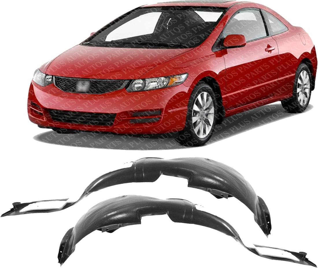 Set Of 2 Front Fender Liner Left Driver & Right Passenger Side Direct Replacement Compatible With 2006-2011 Honda Civic HO1248134 HO1249134 74101SNAA00 74151SNAA00