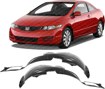 Set Of 2 Front Fender Liner Left Driver & Right Passenger Side Direct Replacement Compatible With 2006-2011 Honda Civic HO1248134 HO1249134 74101SNAA00 74151SNAA00
