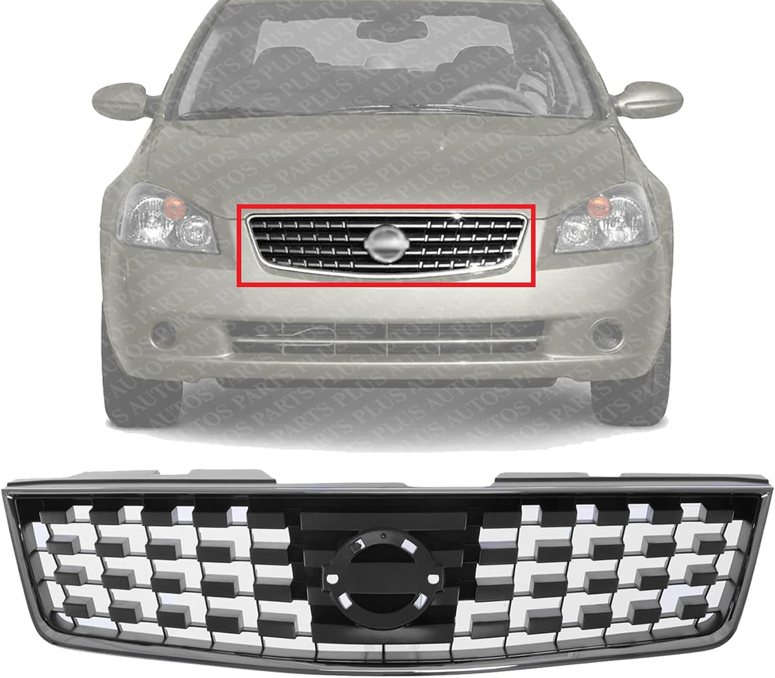 Front Grille Chrome Shell With Prime Insert Plastic Direct Replacement Compatible With 2007-2009 Nissan Sentra NI1200222 62070ET000