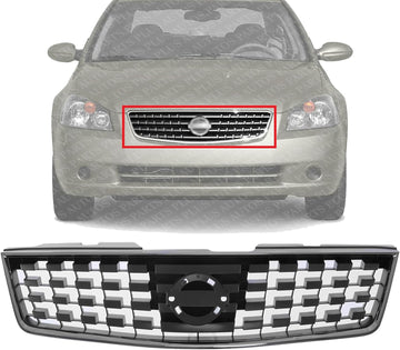 Front Grille Chrome Shell With Prime Insert Plastic Direct Replacement Compatible With 2007-2009 Nissan Sentra NI1200222 62070ET000