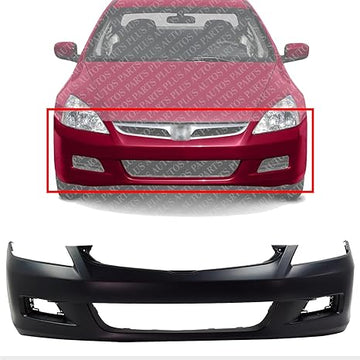 AUTOS PARTS PLUS Front Bumper Cover Primed With Fog Light Holes Direct Replacement Compatible With 2006-2007 Honda Accord HO1000235 04711SDLA90ZZ