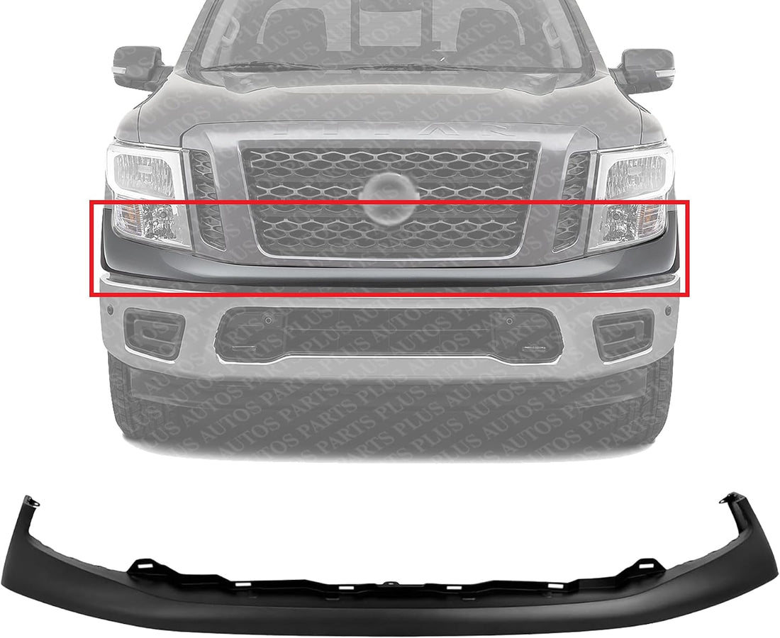Front Bumper Upper Cover Primed Plastic Direct Replacement Compatible With 2017-2019 Nissan Titan NI1014105 62025EZ60H