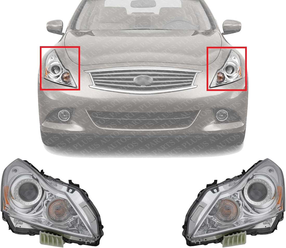 PLUS Set Of 2 Front Head Light Assembly Left Driver & Right Passenger Side Direct Replacement Compatible With 2011-2012 Infiniti G25 / 2010-2013 G37 / 2015 Q40 IN2503140 IN2502140