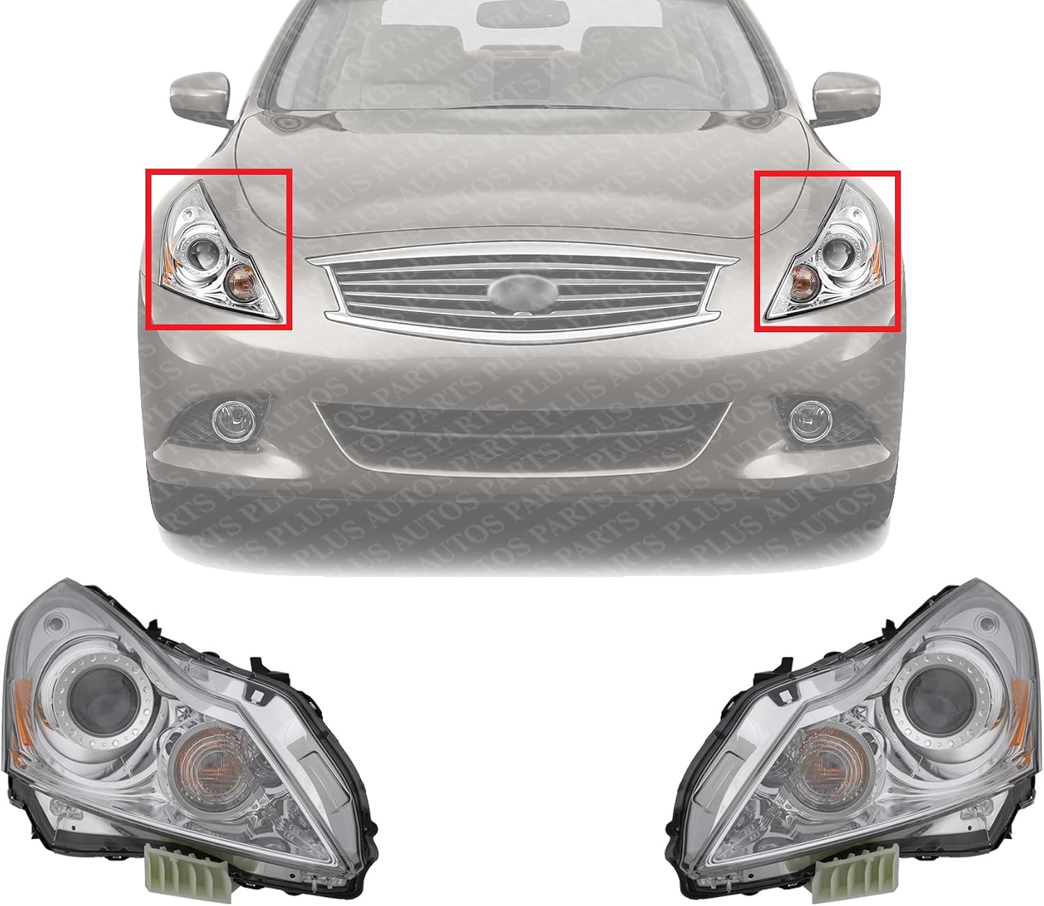 PLUS Set Of 2 Front Head Light Assembly Left Driver & Right Passenger Side Direct Replacement Compatible With 2011-2012 Infiniti G25 / 2010-2013 G37 / 2015 Q40 IN2503140 IN2502140