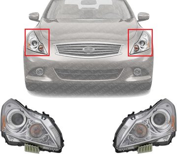 PLUS Set Of 2 Front Head Light Assembly Left Driver & Right Passenger Side Direct Replacement Compatible With 2011-2012 Infiniti G25 / 2010-2013 G37 / 2015 Q40 IN2503140 IN2502140