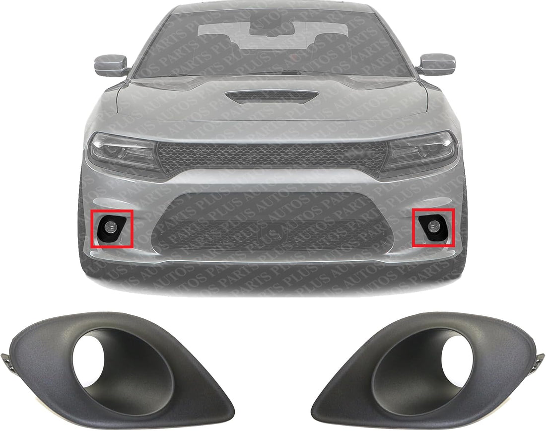 Set Of 2 Front Fog Lamp Molding Textured With Hood Scoop Right Passenger & Left Driver Side Direct Direct Replacement Compatible With 2015-2023 Dodge Charger CH1039171 CH1038171