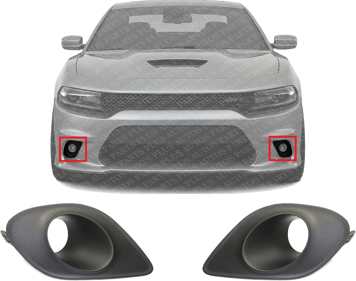 Set Of 2 Front Fog Lamp Molding Textured With Hood Scoop Right Passenger & Left Driver Side Direct Direct Replacement Compatible With 2015-2023 Dodge Charger CH1039171 CH1038171