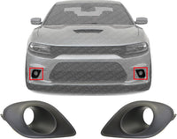 Set Of 2 Front Fog Lamp Molding Textured With Hood Scoop Right Passenger & Left Driver Side Direct Direct Replacement Compatible With 2015-2023 Dodge Charger CH1039171 CH1038171