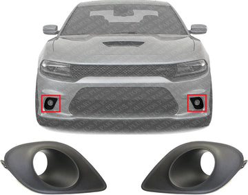 Set Of 2 Front Fog Lamp Molding Textured With Hood Scoop Right Passenger & Left Driver Side Direct Direct Replacement Compatible With 2015-2023 Dodge Charger CH1039171 CH1038171
