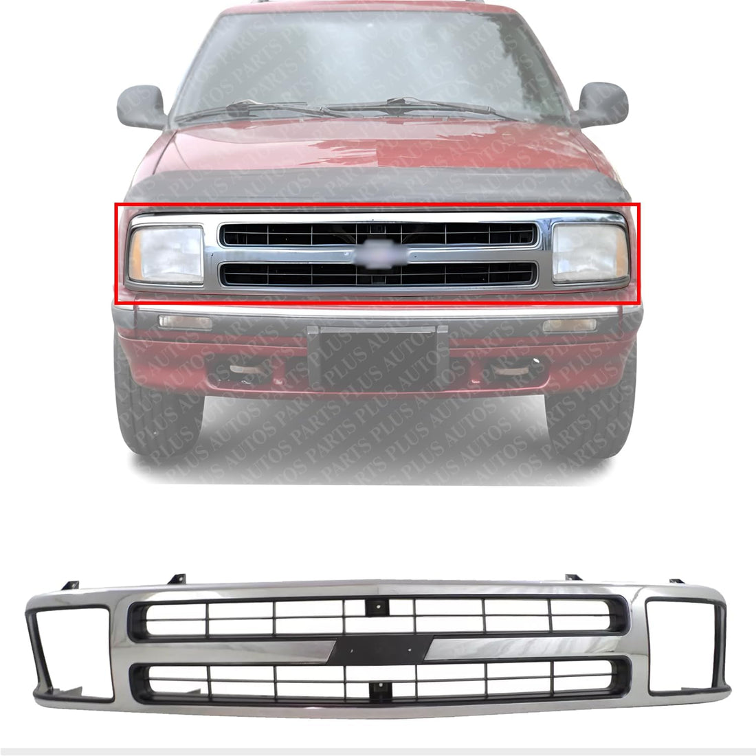 Front Grille Assembly Chrome Shell With Black Insert Direct Replacement Compatible With 1995-1997 Chevrolet Blazer GM1200383 15672329