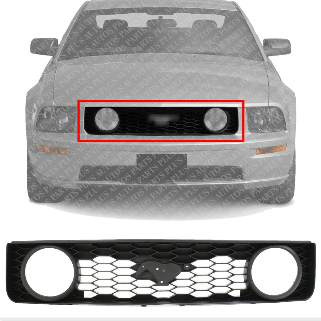 Front Grille Textured Black Shell & Honeycomb Insert Direct Replacement Compatible With 2005-2009 Ford Mustang FO1200422 6R3Z8200BA