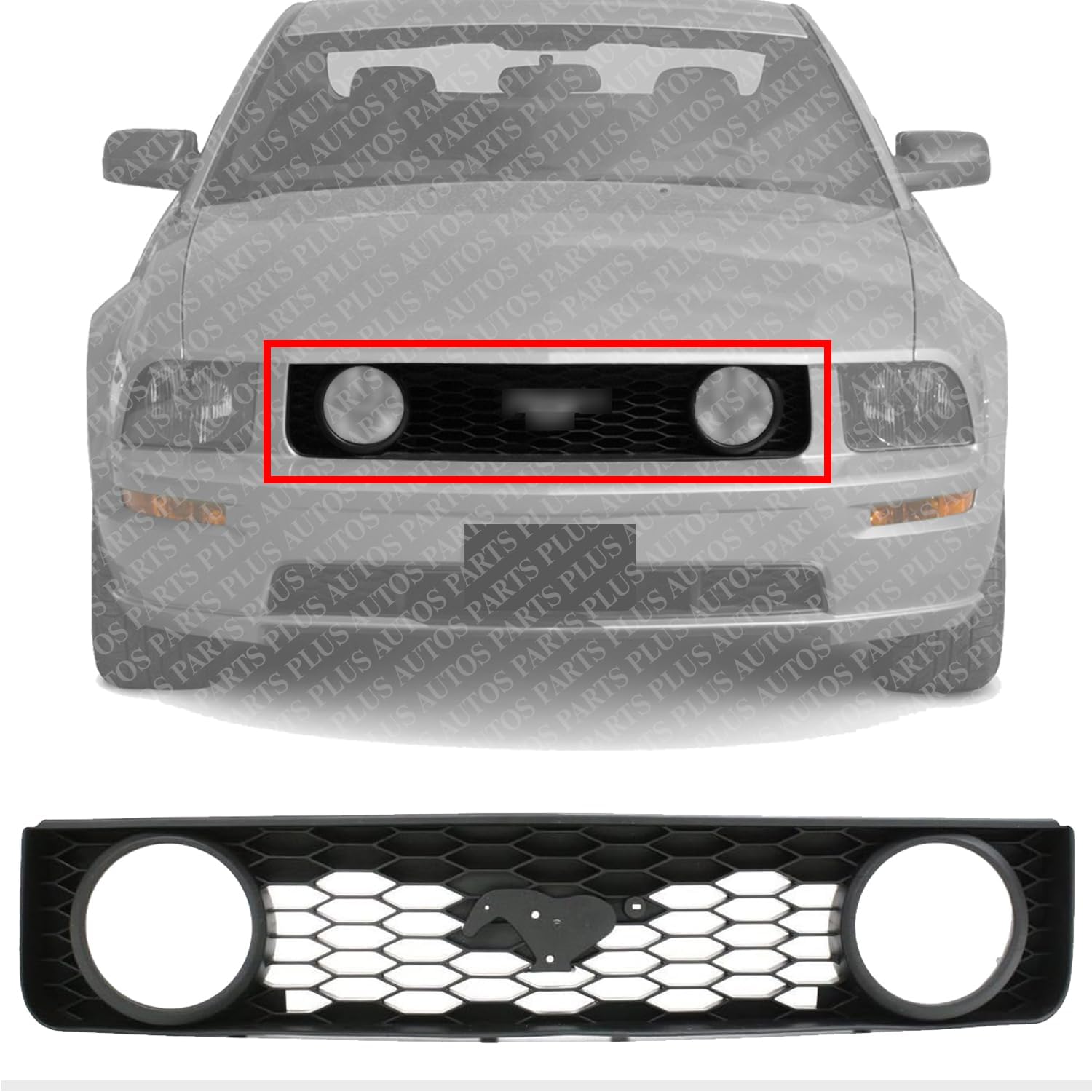 Front Grille Textured Black Shell & Honeycomb Insert Direct Replacement Compatible With 2005-2009 Ford Mustang FO1200422 6R3Z8200BA