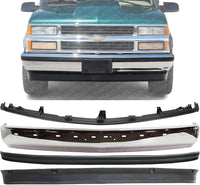 Front Bumper Chrome Steel With Pad Holes + Center Filler + Lower Valance Air Deflector + Molding Impact Strip Direct Replacement Compatible With 1994-2002 Chevrolet/GMC C/K-Series