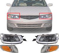 Front Head Lights Assembly + Corner Lamps Plastic Left Driver & Right Passenger Side Direct Replacement Compatible With 1999-2001 Toyota Solara TO2503131 TO2502131 TO2520159 TO2521159