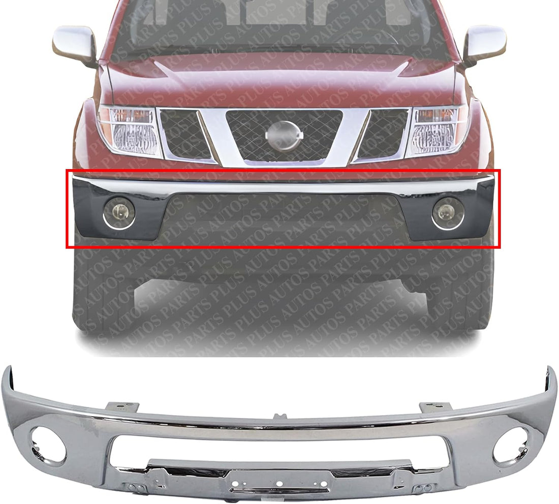 Front Lower Bumper Chrome Steel With Fog Light Holes Direct Replacement Compatible With 2005-2017 Nissan Frontier NI1002143 62014ZL00B