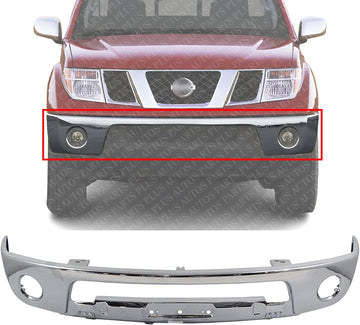 Front Lower Bumper Chrome Steel With Fog Light Holes Direct Replacement Compatible With 2005-2017 Nissan Frontier NI1002143 62014ZL00B