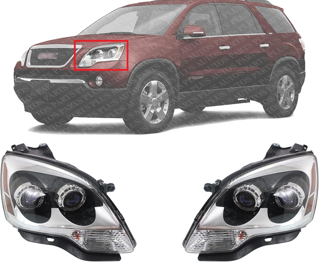 Set Of 2 Front Headlight Assembly Left Driver & Right Passenger Side Direct Replacement Compatible With 2007-2009 GMC Acadia GM2503294 GM2502294 25826765 25826764