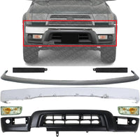 Front Bumper Chrome Steel + Upper Filler + Lower Valance Primed + Grille Extensions + Signal Lights Right & Left Side Direct Replacement Compatible With 1999-2002 Toyota 4Runner