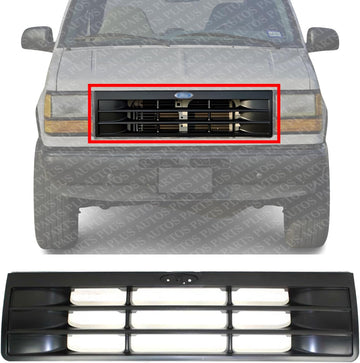 Front Grille Textured Black Shell and Insert Plastic Direct Replacement Compatible With 1989-1992 Ford Ranger / 1991-1994 Explorer FO1200182 F3TZ8200V