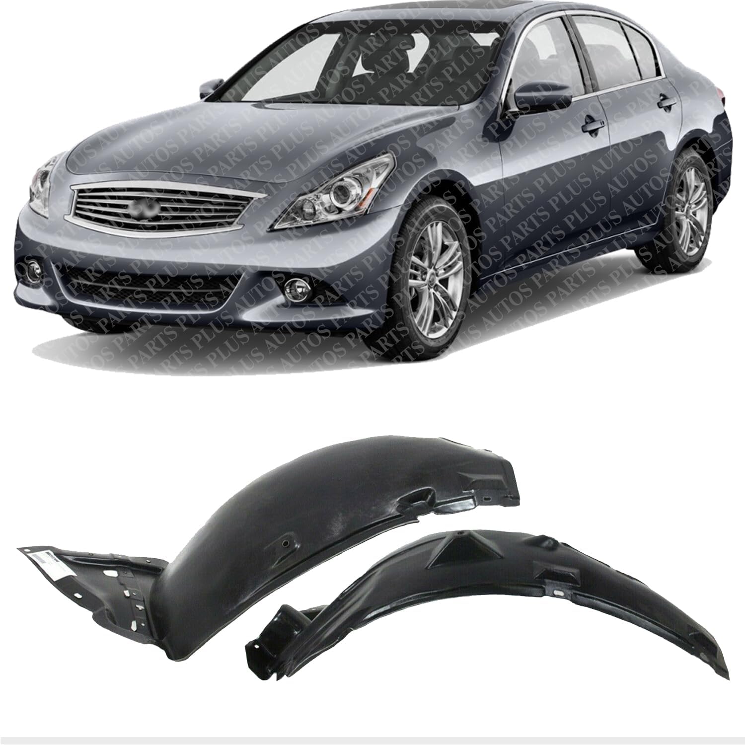 Set Of 2 Front Section Fender Liner Left Driver & Right Passenger Side Direct Replacement Compatible With 2007-2008 Infiniti G35 / 2010-2013 G37 / 2011-2012 G25 / 2015 Q40 IN1249119