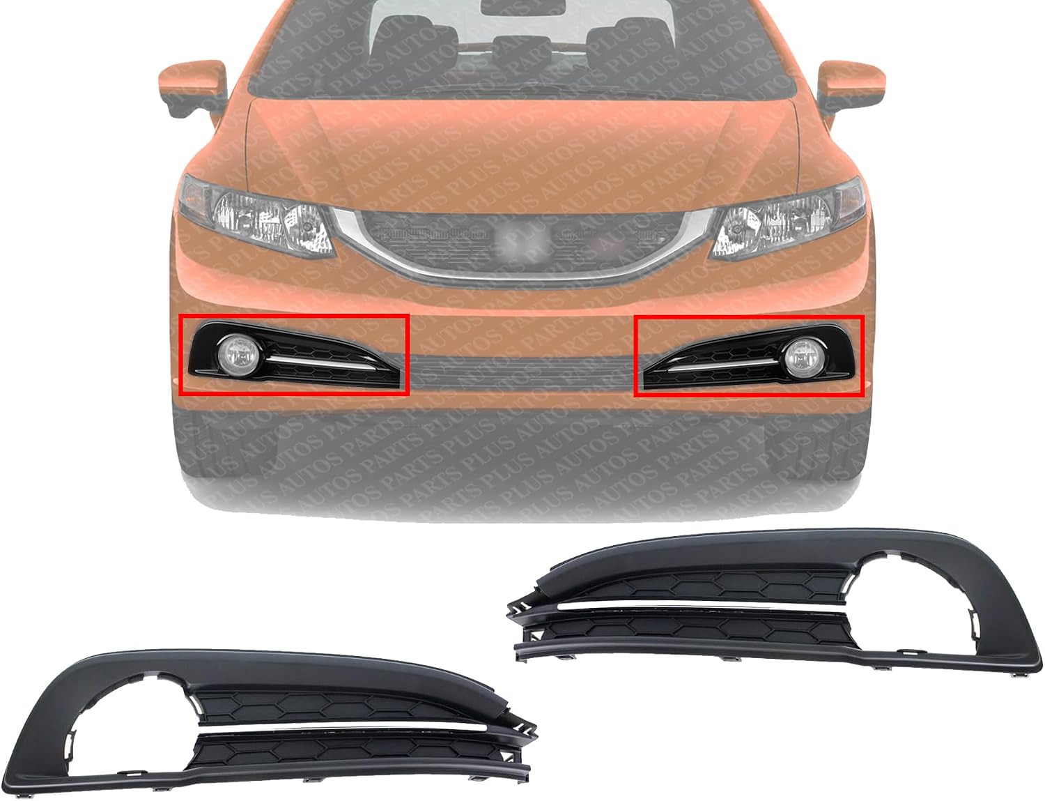 Set Of 2 Fog Light Molding Primed Plastic Left Driver & Right Passenger Side Direct Replacement Compatible With 2013-2014 Honda Civic HO1039115 HO1038115 71106TR7A51 71107TR7A51