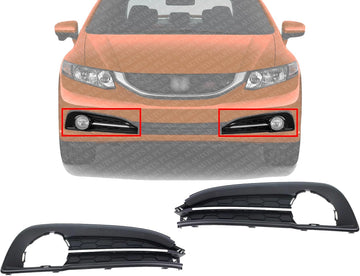 Set Of 2 Fog Light Molding Primed Plastic Left Driver & Right Passenger Side Direct Replacement Compatible With 2013-2014 Honda Civic HO1039115 HO1038115 71106TR7A51 71107TR7A51