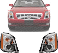 Set Of 2 Front Head Light Assembly Plastic Lens And Housing Left Driver & Right Passenger Side Direct Replacement Compatible With 2006-2011 Cadillac DTS GM2503275 GM2502275