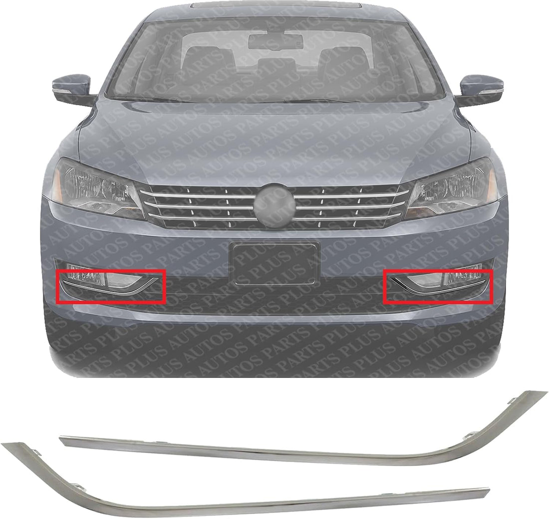 Set Of 2 Front Bumper Trim Chrome Plastic Left Driver & Right Passenger Side Direct Replacement Compatible With 2012-2015 Volkswagen Passat VW1046107 VW1047107