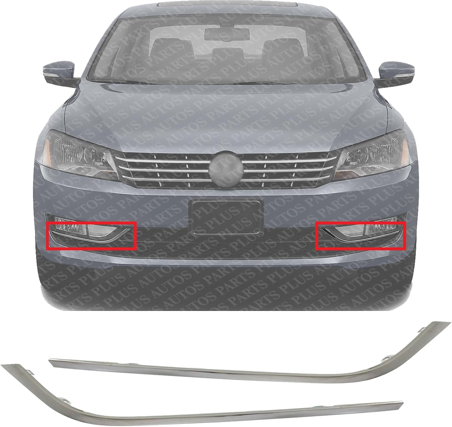 Set Of 2 Front Bumper Trim Chrome Plastic Left Driver & Right Passenger Side Direct Replacement Compatible With 2012-2015 Volkswagen Passat VW1046107 VW1047107