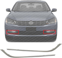 Set Of 2 Front Bumper Trim Chrome Plastic Left Driver & Right Passenger Side Direct Replacement Compatible With 2012-2015 Volkswagen Passat VW1046107 VW1047107