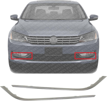 Set Of 2 Front Bumper Trim Chrome Plastic Left Driver & Right Passenger Side Direct Replacement Compatible With 2012-2015 Volkswagen Passat VW1046107 VW1047107
