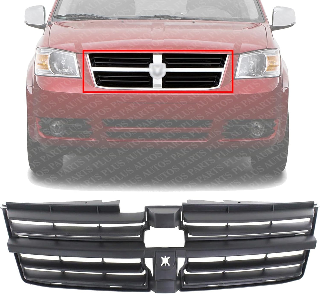 Front Grille Textured Dark Gray Shell And Insert Plastic Direct Replacement Compatible With 2008-2010 Dodge Grand Caravan CH1200310 5113126AA