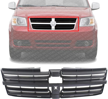 Front Grille Textured Dark Gray Shell And Insert Plastic Direct Replacement Compatible With 2008-2010 Dodge Grand Caravan CH1200310 5113126AA