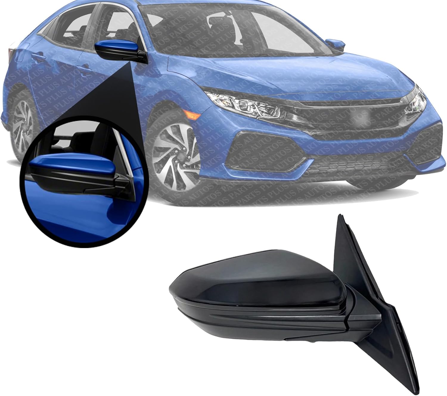 Front Power Mirror Manual Folding Non Heated Primed Right Passenger Side Direct Replacement Compatible With 2016-2021 Honda Civic HO1321283 76208TBAA02ZA-PFM 76208TBAA03Z