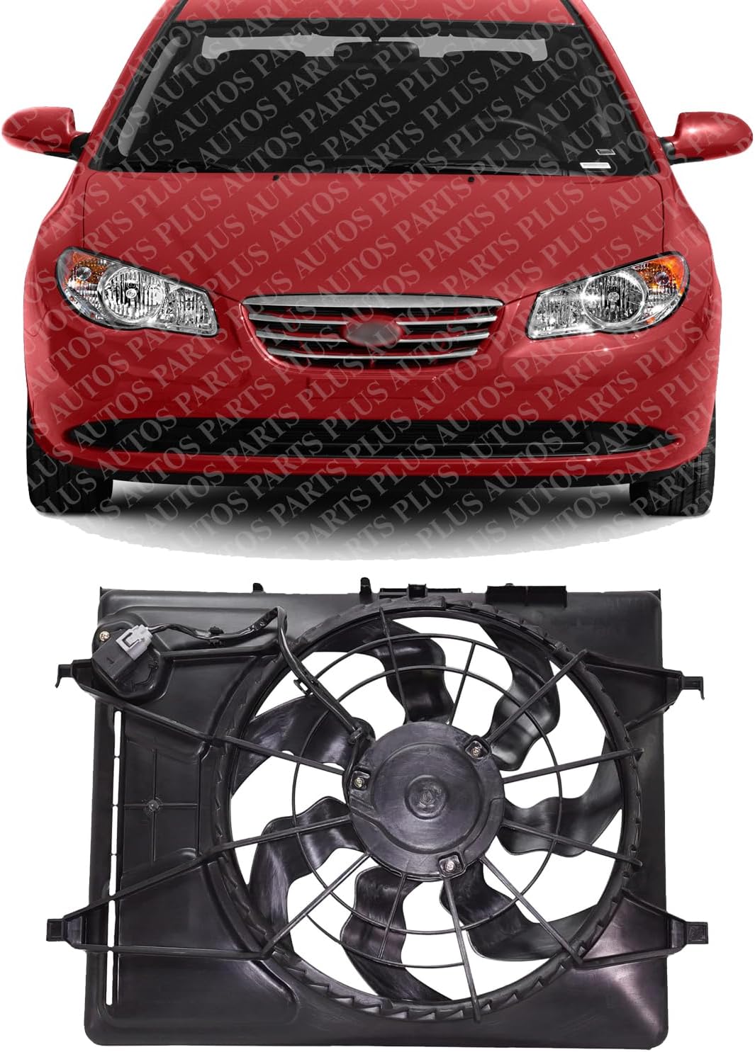 AUTOS PARTS PLUS Front Radiator Cooling Fan Assembly Direct Replacement Compatible With 2007-2010 Hyundai Elantra HY3115120 253802H150