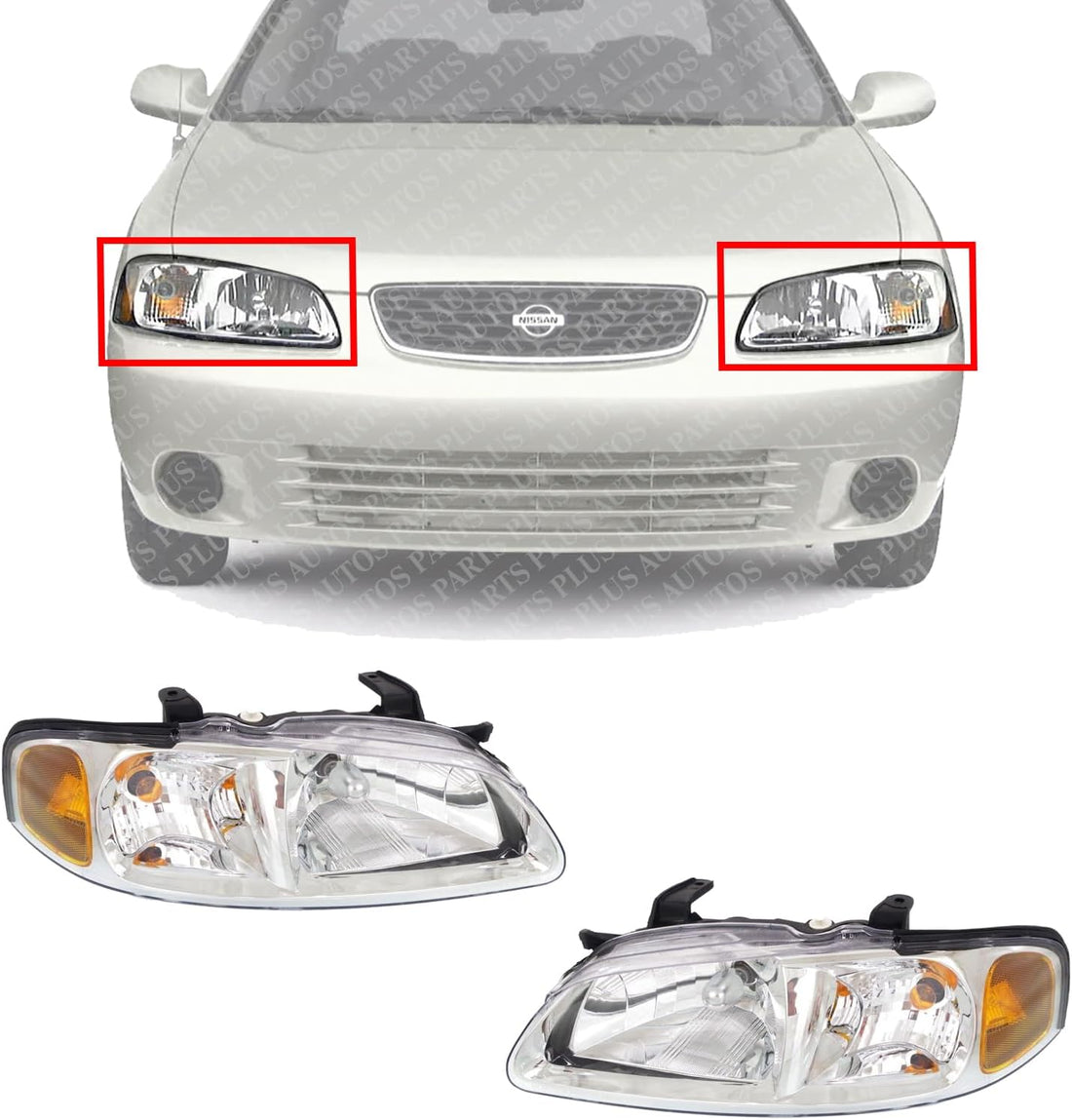 Set Of 2 Front Headlight Assembly Right Passenger & Left Driver Side Direct Replacement Compatible With 2000-2003 Nissan Sentra NI2503129 NI2502129 260105M026 260605M026