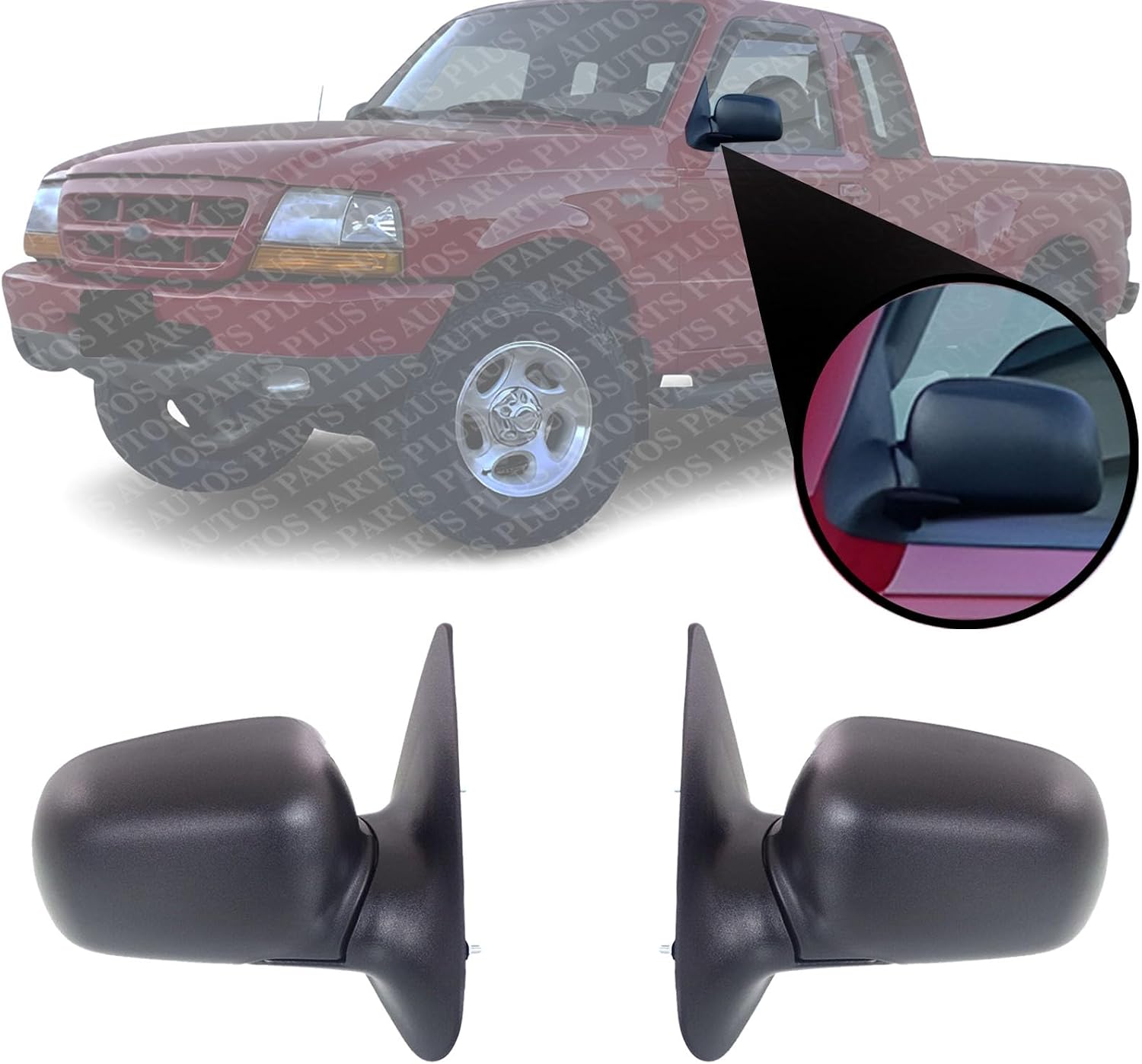 Set of 2 Front Mirror Manual Folding Non-Heated Primed Right Passenger & Left Driver Side Direct Replacement Compatible With 1998-2005 Ford Ranger / 1996-2005 Mazda Pickup FO1320165